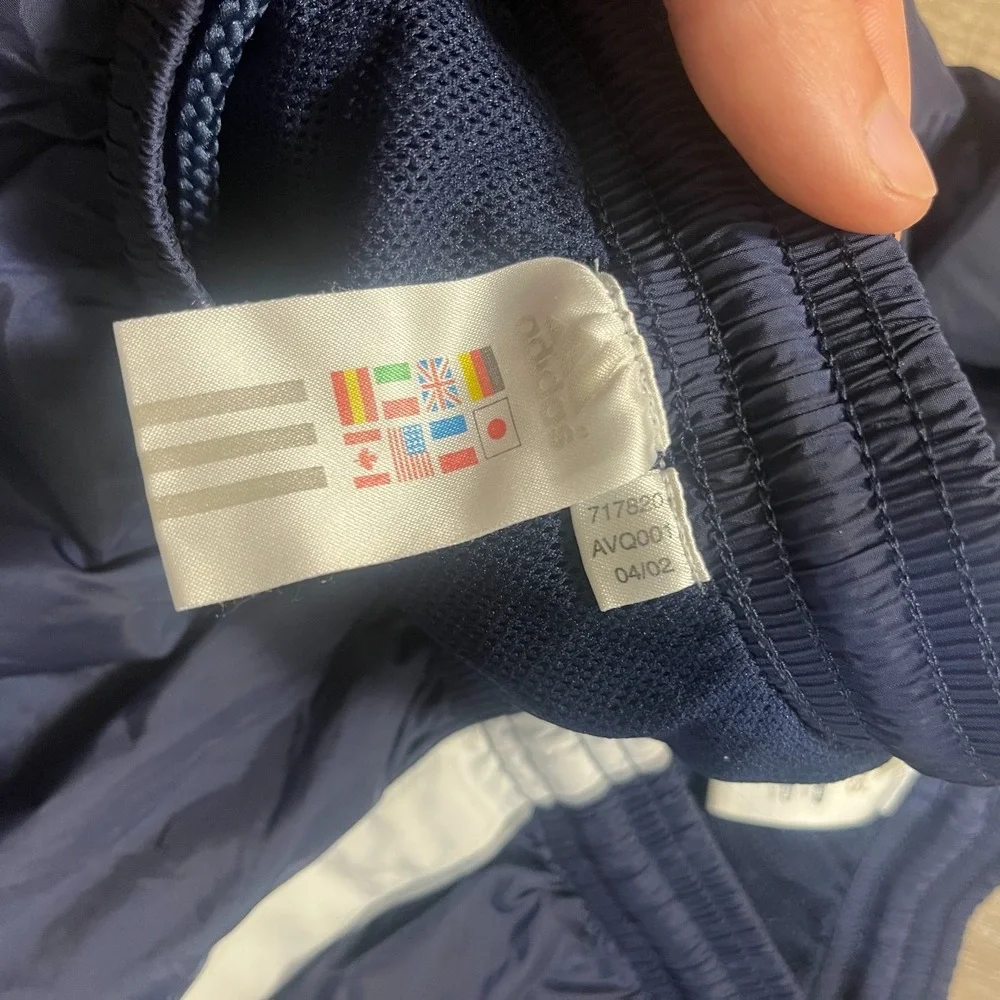 VTG Adidas Track Pants Blue Navy Men's XL Three Stripes Tricot Y2K Ankle Zip